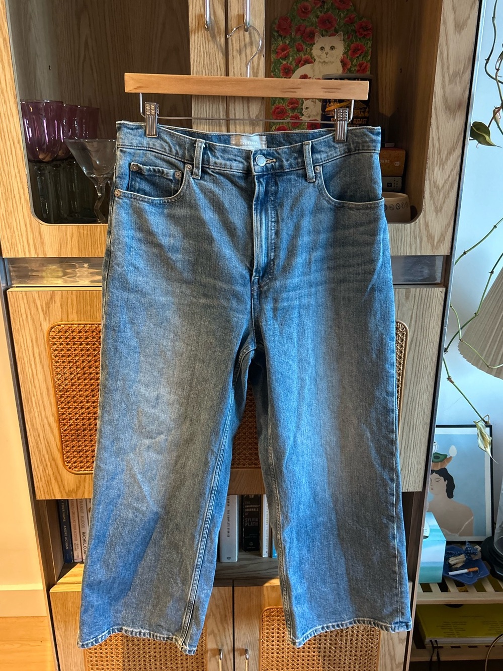 Everlane Way High Rise Wide Leg Flare Light Blue Relaxed Straight Jeans 31 Ankle